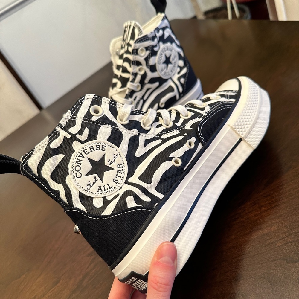 Converse Chuck Taylor All Star High Top Black and White Zebra Print Sneakers